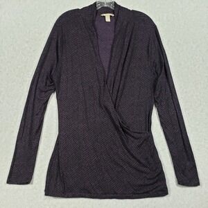 Classic Banana Republic Women Purple Printed Faux Wrap Long Sleeve Top XL Career